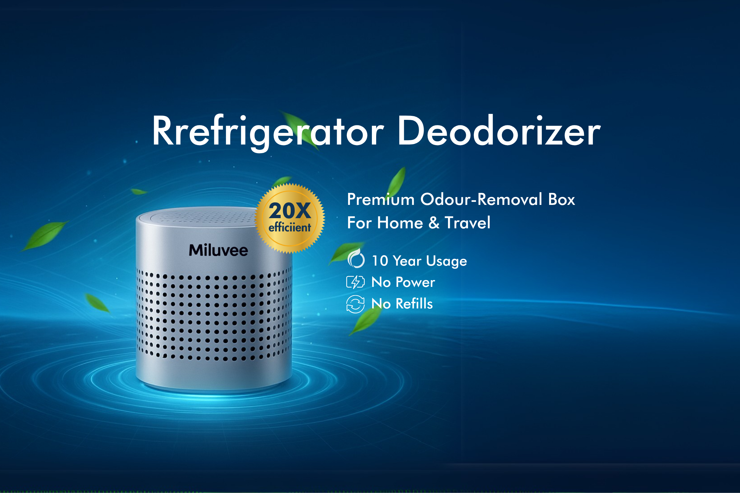 Miluvee Premium deodorizer promoting chemical-free freshness in home, 10 years usage, no power, no refills