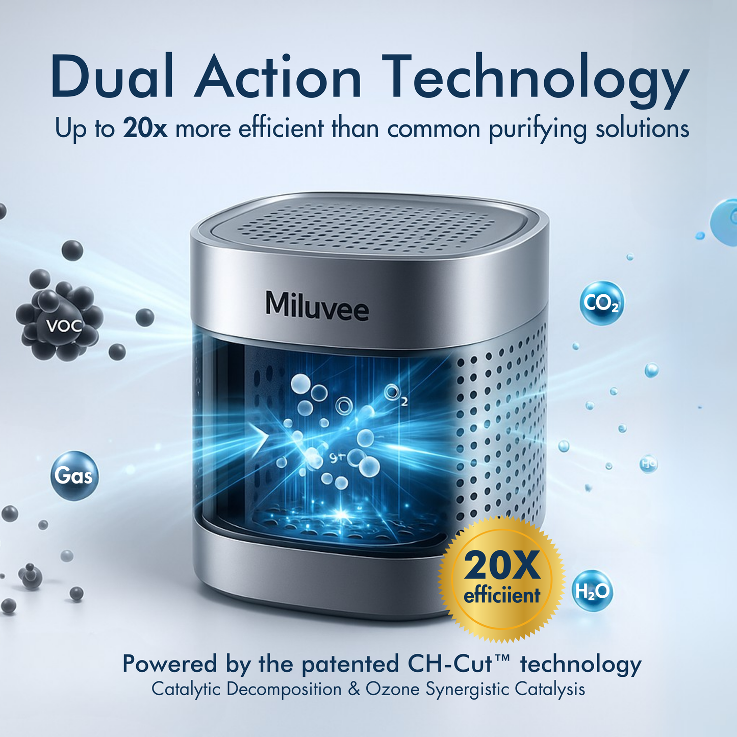 Miluvee Premium fridge deodorizer up to 20x more efficient than baking soda, activated carbon, by dual action technology